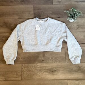 NWT Zara Light Gray Cropped Sweatshirt Size Medium